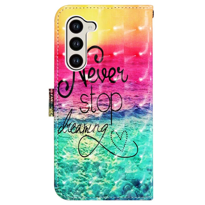 For Samsung Galaxy S24+ Leather Case 3D Pattern Printing Wallet Stand Mobile Cover with Strap - Never Stop Dreaming - 6