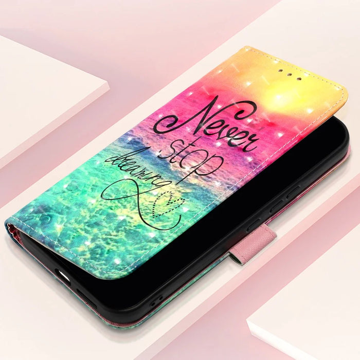 For Samsung Galaxy S24+ Leather Case 3D Pattern Printing Wallet Stand Mobile Cover with Strap - Never Stop Dreaming - 7