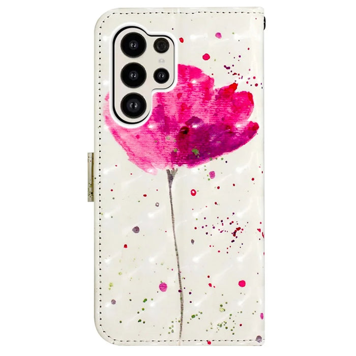 For Samsung Galaxy S24 Ultra Leather Case 3D Pattern Printing Wallet Stand Mobile Cover with Strap - Flower - 6
