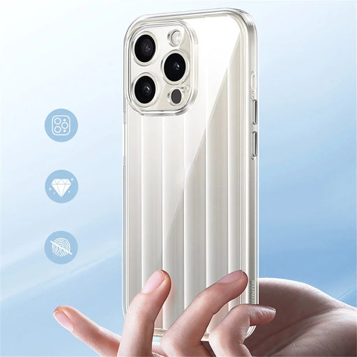 XUNDD Greya Series For iPhone 15 Pro Cell Phone Case Vertical Stripes PC+TPU Clear Cover - Transparent - 2