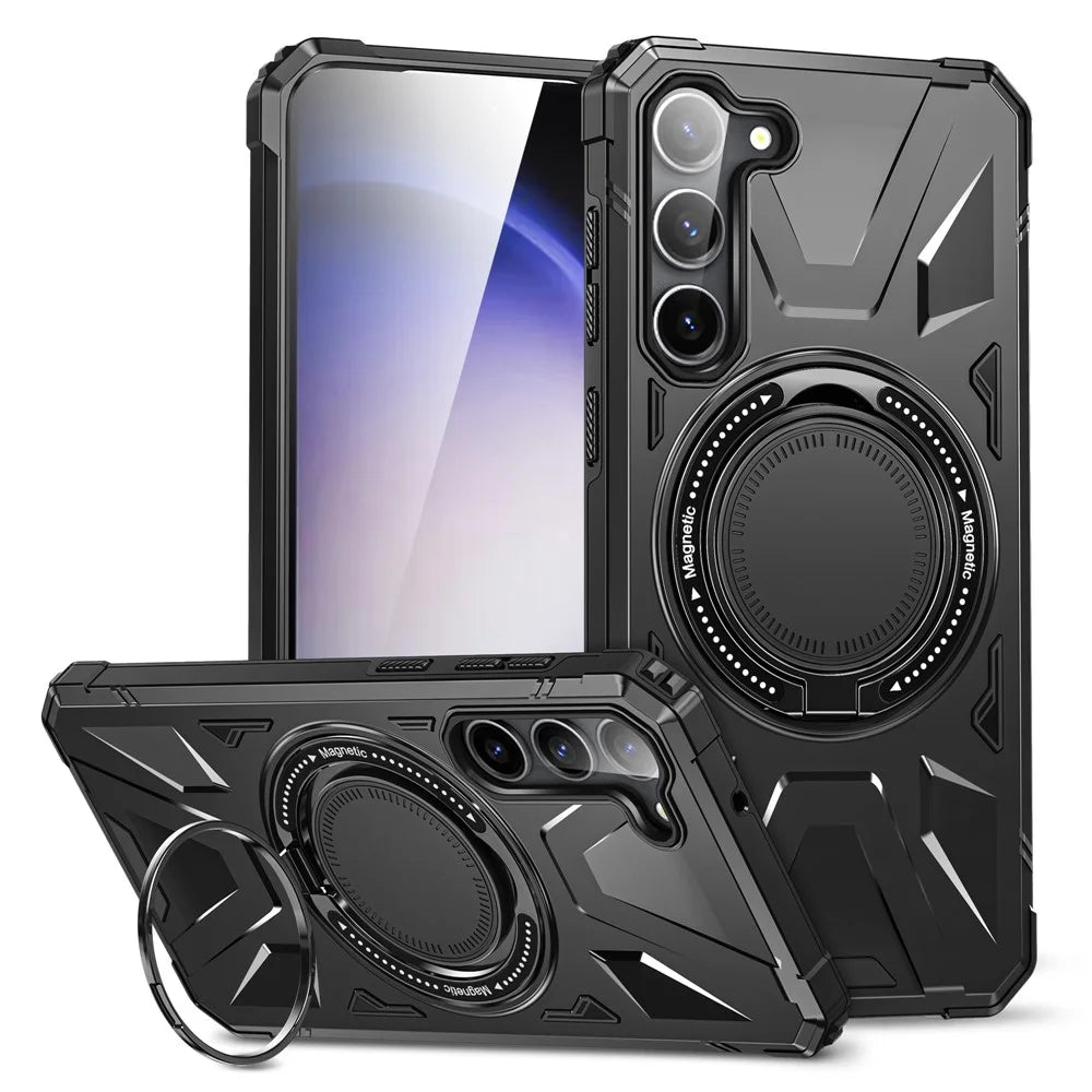 For Samsung Galaxy S23 Case TPU+PC Kickstand Magnetic Phone Cover - Black - 1