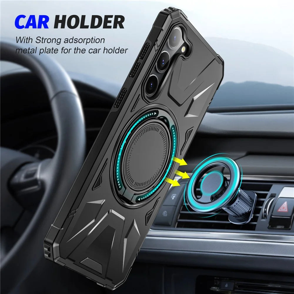 For Samsung Galaxy S23 Case TPU+PC Kickstand Magnetic Phone Cover - Black - 2