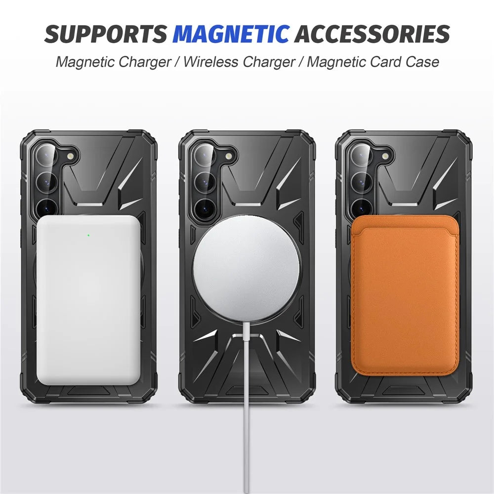 For Samsung Galaxy S23 Case TPU+PC Kickstand Magnetic Phone Cover - Black - 3