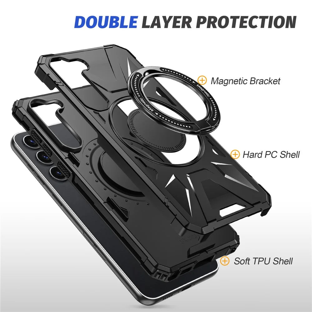 For Samsung Galaxy S23 Case TPU+PC Kickstand Magnetic Phone Cover - Black - 5