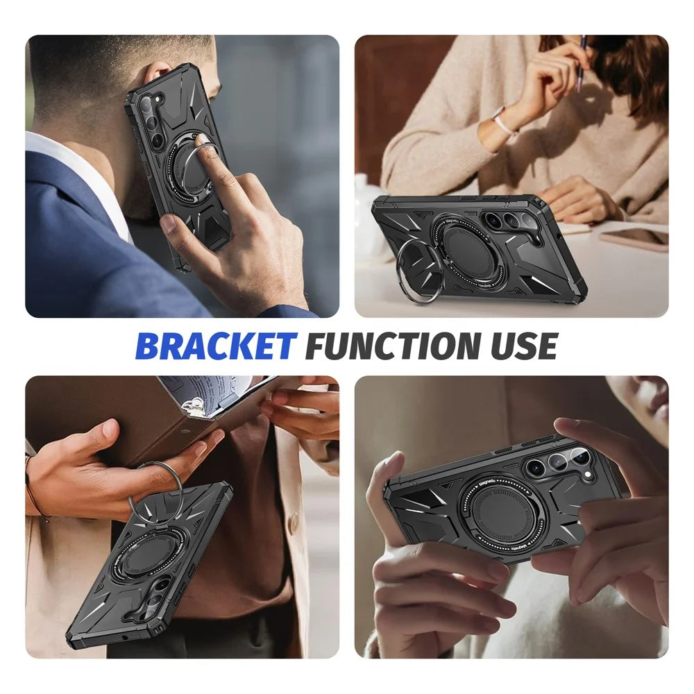 For Samsung Galaxy S23 Case TPU+PC Kickstand Magnetic Phone Cover - Black - 7