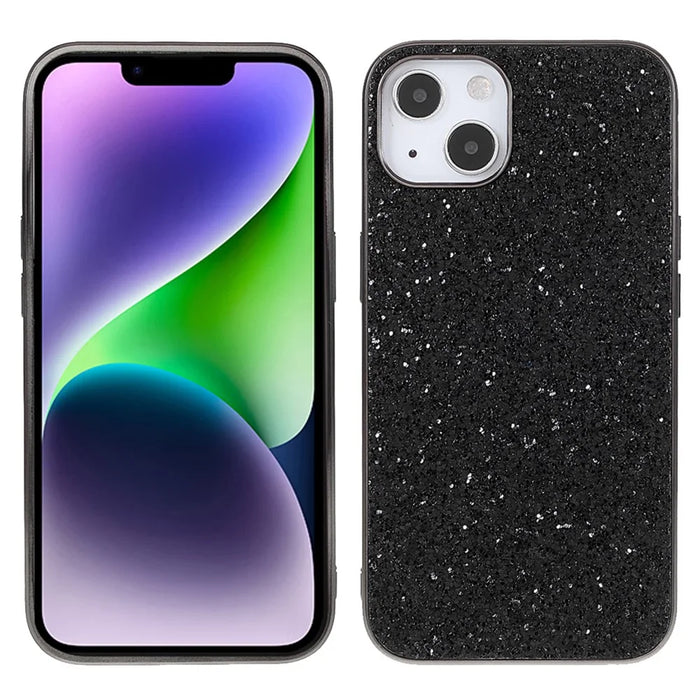For iPhone 14 Plus Case Electroplating Frame Glitter Sequins Phone Cover - Black - 1