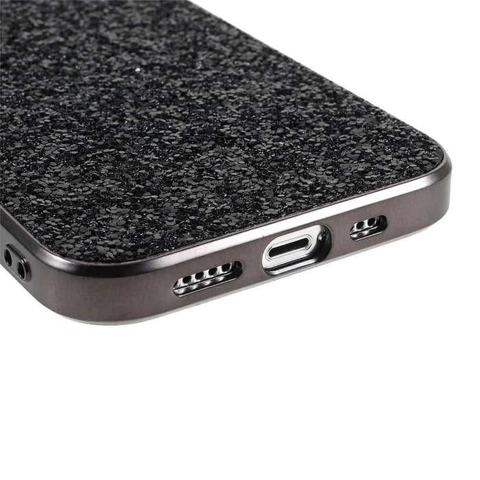 For iPhone 14 Plus Case Electroplating Frame Glitter Sequins Phone Cover - Black - 5