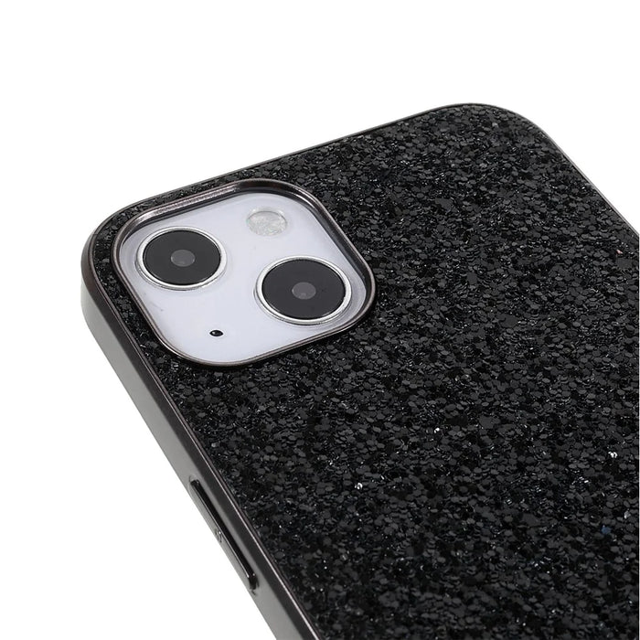 For iPhone 14 Plus Case Electroplating Frame Glitter Sequins Phone Cover - Black - 6