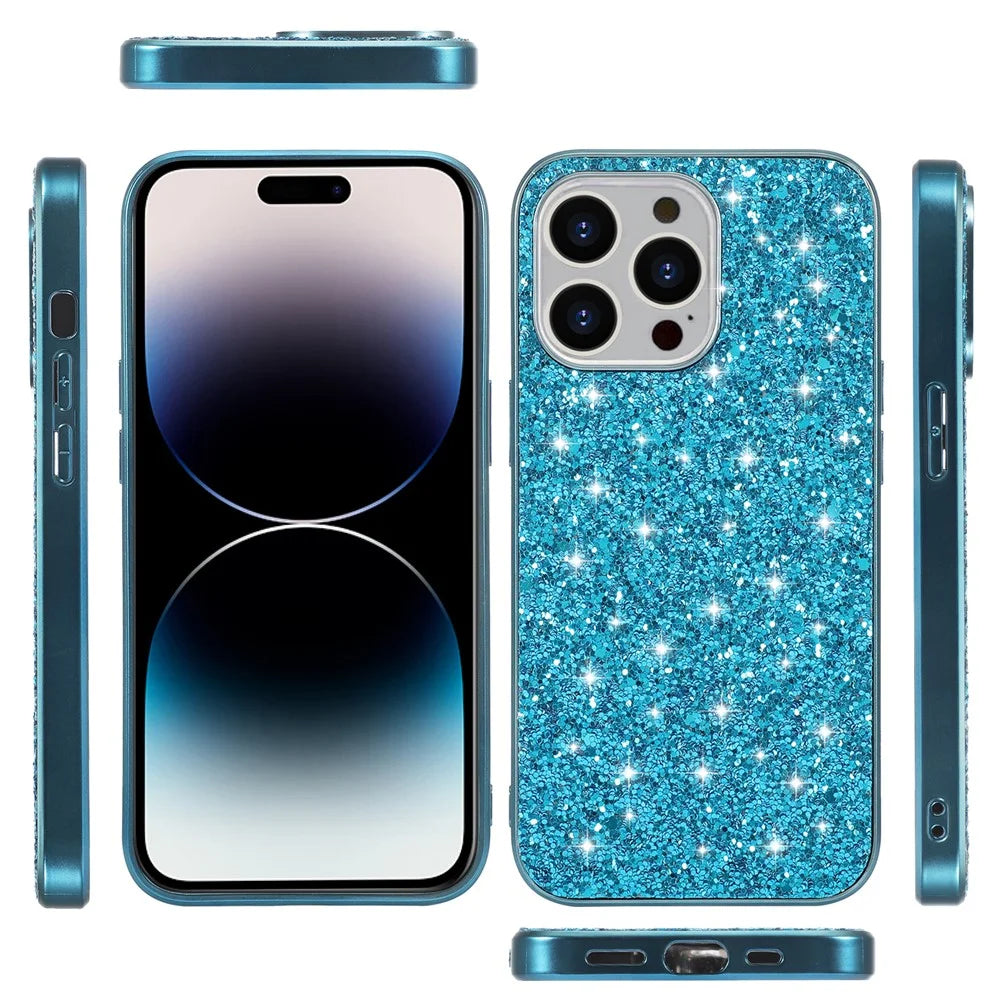 For iPhone 14 Pro Max Case Glitter Sequins Electroplating Phone Cover - Blue - 2