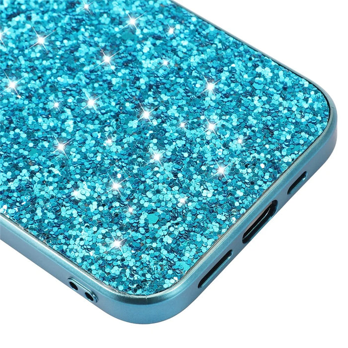 For iPhone 14 Pro Case Glitter Sequins Electroplating TPU Frame PC Back Cover - Blue - 5