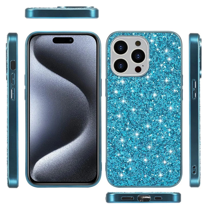 For iPhone 15 Pro Max Phone Case Shiny Glitter Sequins TPU + PC Cover - Blue - 2