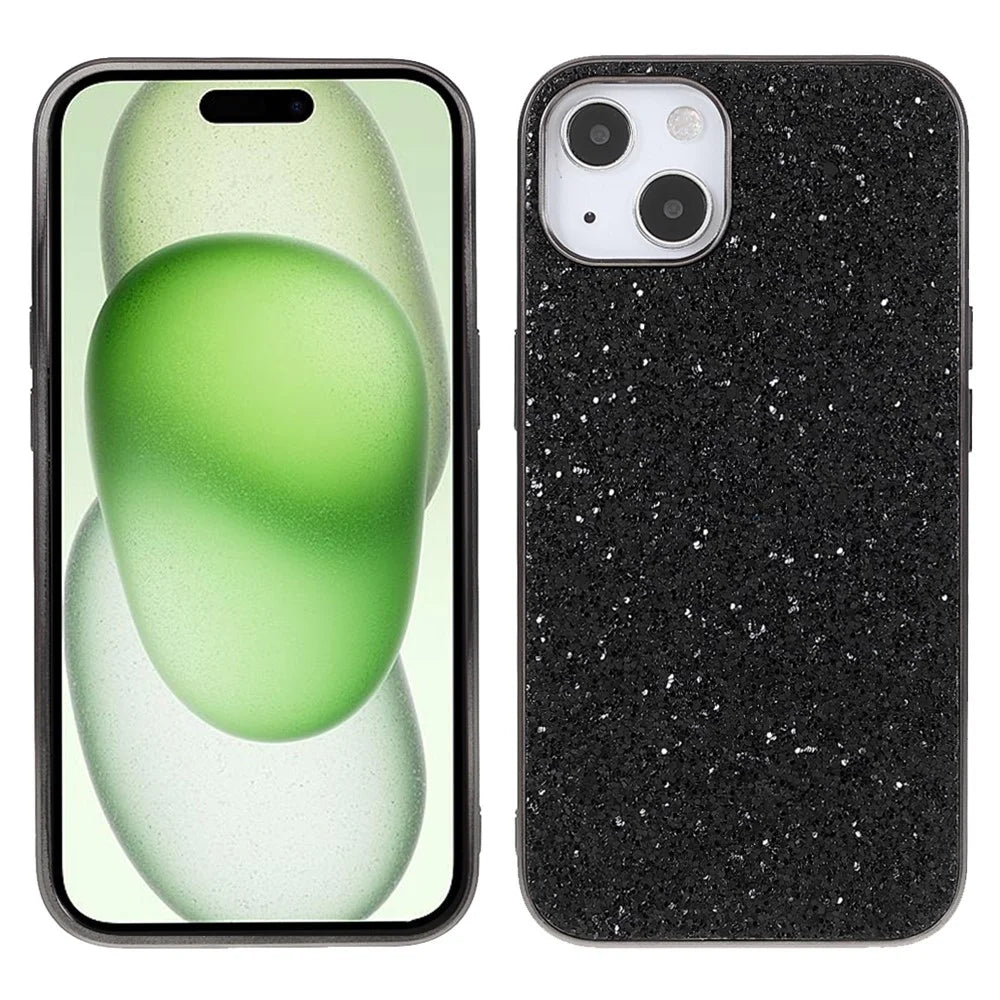 For iPhone 15 Phone Case Electroplating Frame TPU + PC Glitter Cover - Black - 1