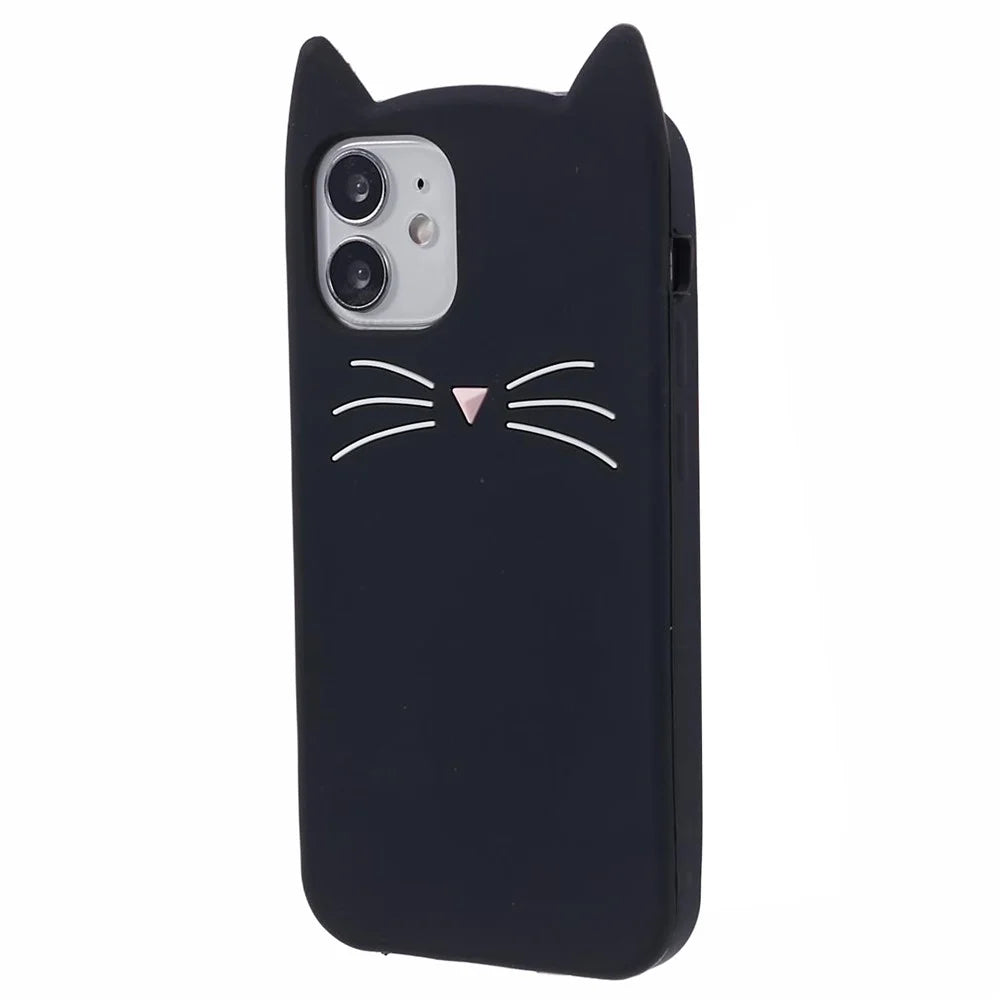 For iPhone 12 mini 5.4 inch Cell Phone Cases 3D Moustache Cat Silicone Back Cover - Black - 1