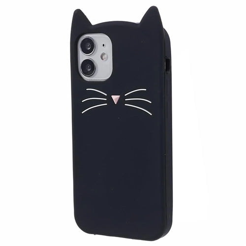 For iPhone 12 mini 5.4 inch Cell Phone Cases 3D Moustache Cat Silicone Back Cover - Black - 1