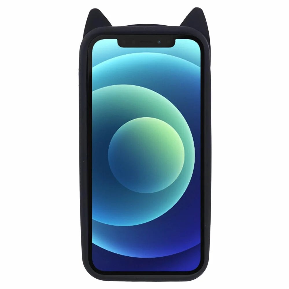 For iPhone 12 mini 5.4 inch Cell Phone Cases 3D Moustache Cat Silicone Back Cover - Black - 2