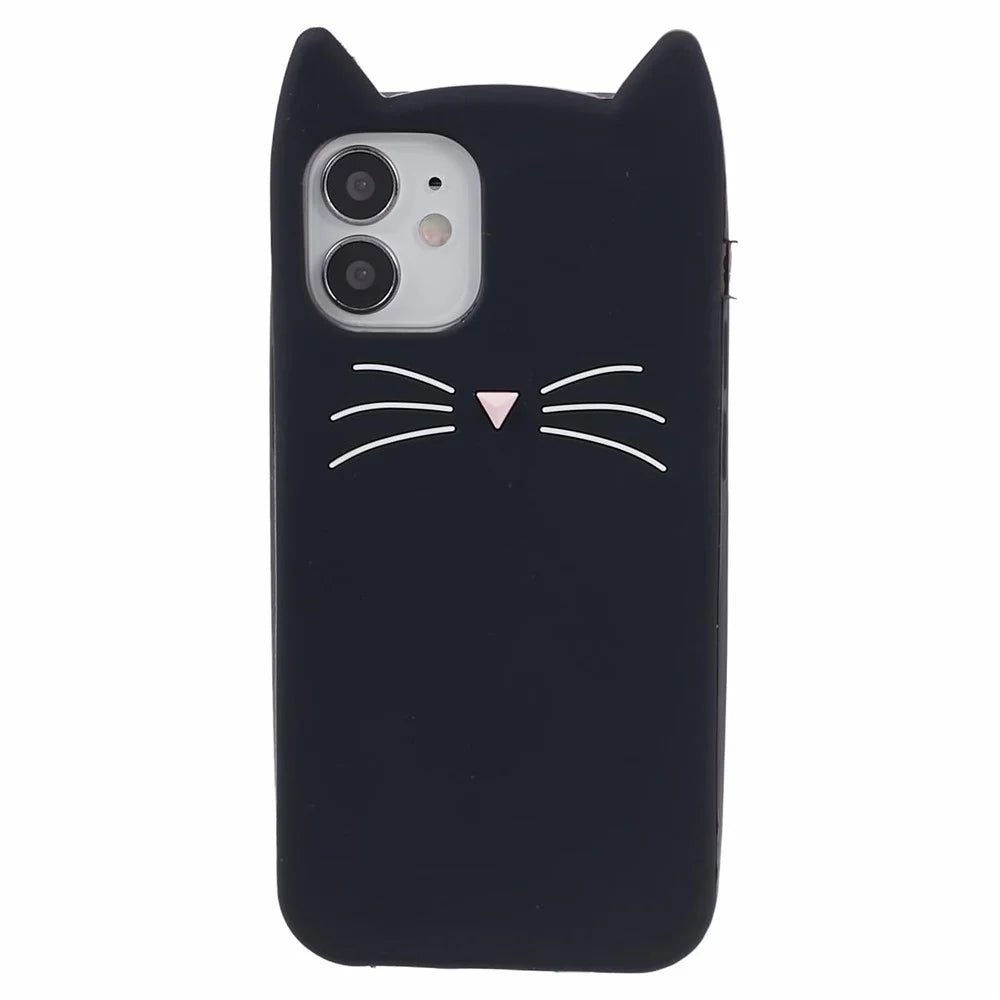 For iPhone 12 mini 5.4 inch Cell Phone Cases 3D Moustache Cat Silicone Back Cover - Black - 3