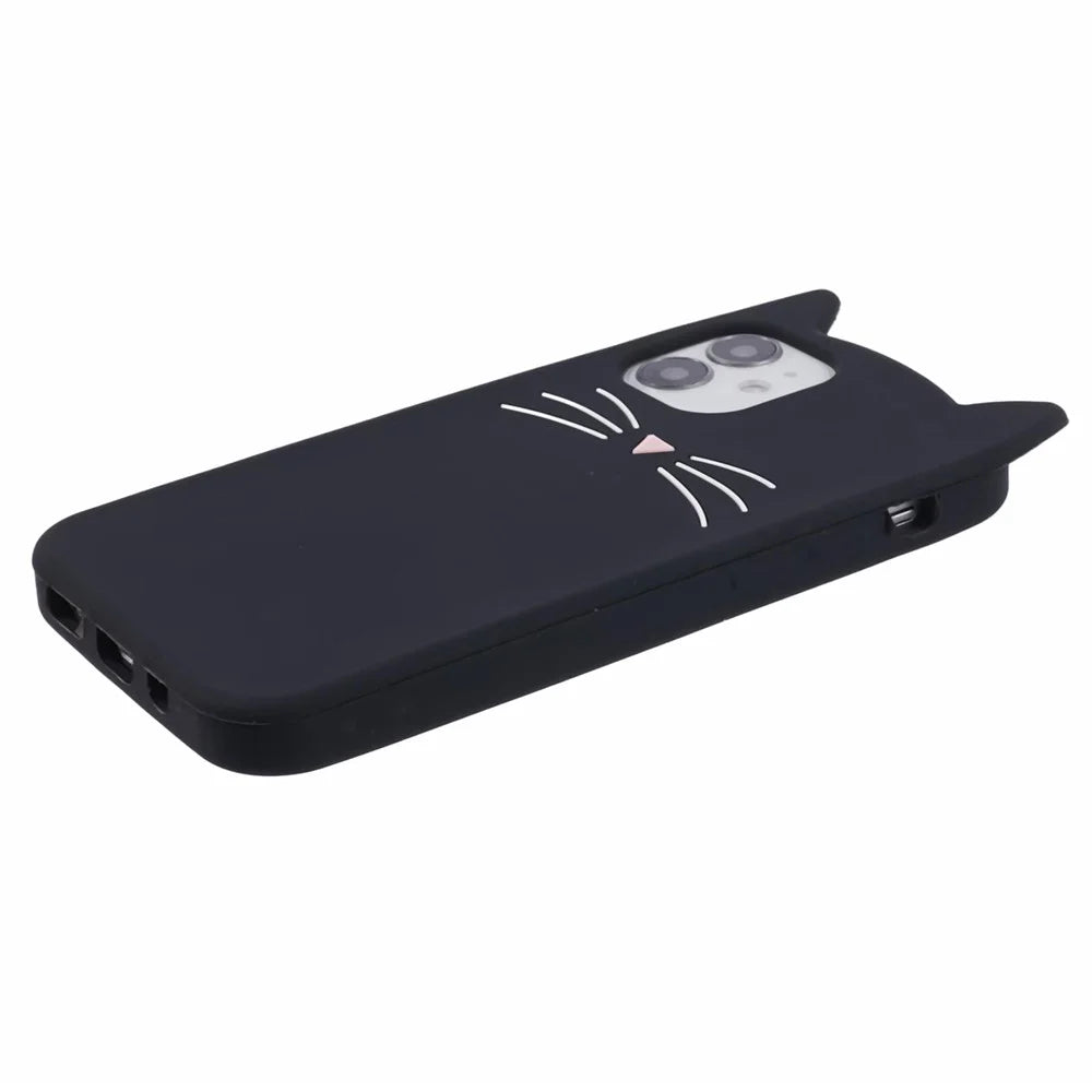 For iPhone 12 mini 5.4 inch Cell Phone Cases 3D Moustache Cat Silicone Back Cover - Black - 4