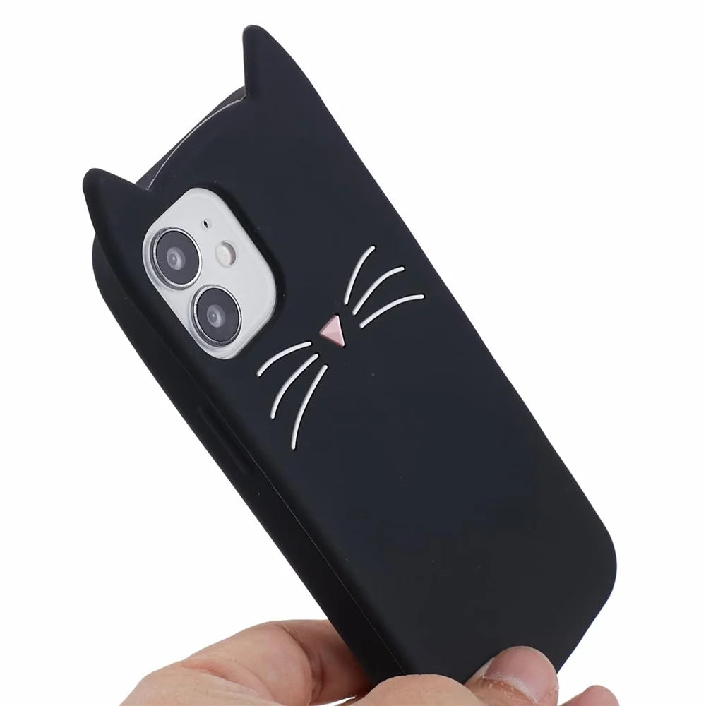 For iPhone 12 mini 5.4 inch Cell Phone Cases 3D Moustache Cat Silicone Back Cover - Black - 6