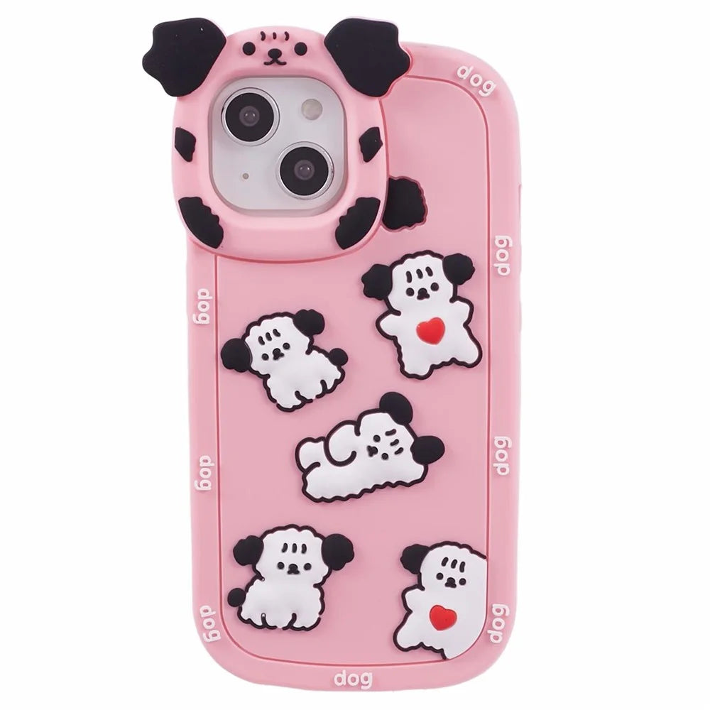 For iPhone 15 / 14 / 13 Case 3D Cartoon Dog Decor Silicone Phone Cover - Pink - 3