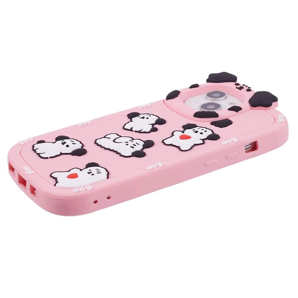 For iPhone 15 / 14 / 13 Case 3D Cartoon Dog Decor Silicone Phone Cover - Pink - 4
