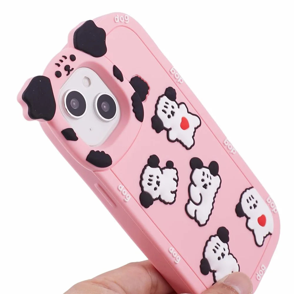 For iPhone 15 / 14 / 13 Case 3D Cartoon Dog Decor Silicone Phone Cover - Pink - 6