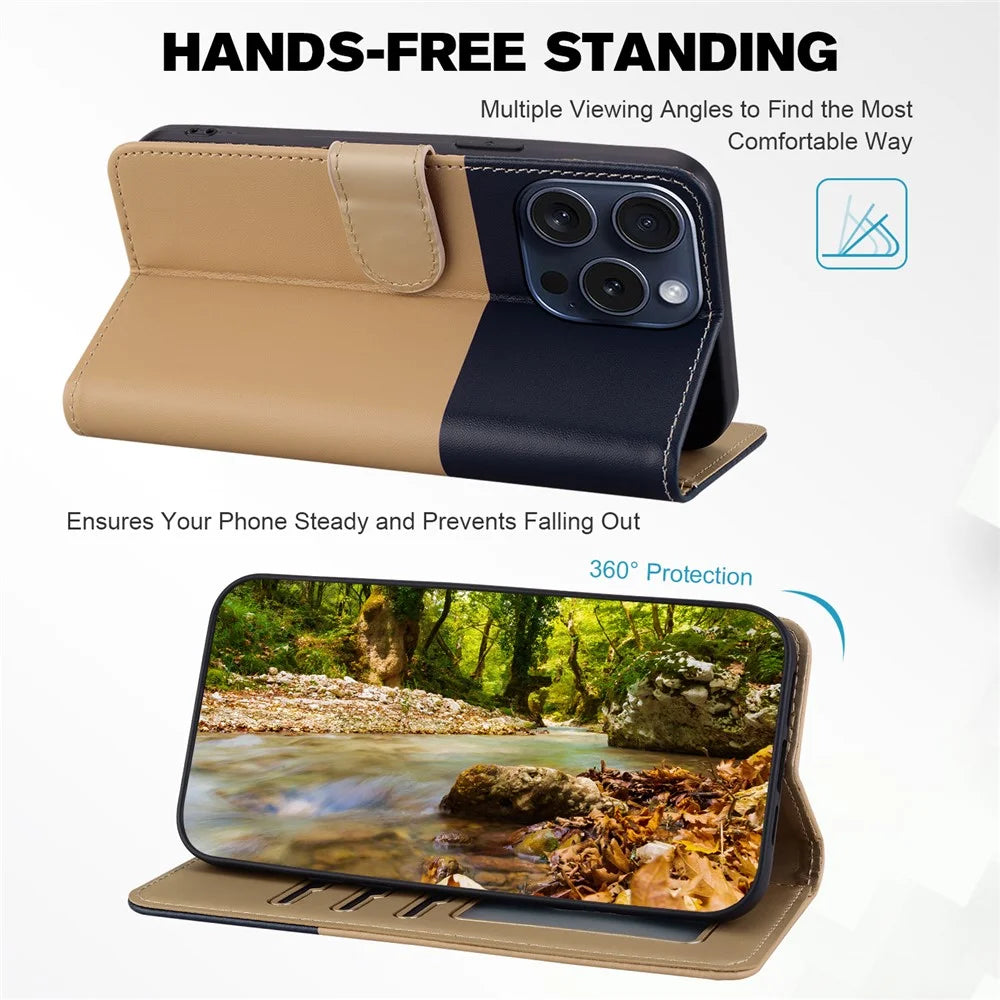 Cartoon Pet Series for iPhone 15 Pro Case Animal Pattern Wallet Stand Leather Cover - Khaki - 2
