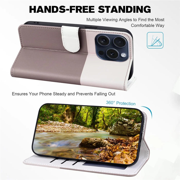Cartoon Pet Series for iPhone 15 Pro Max Case Wallet Splicing Leather Phone Cover - Bean Pink - 2
