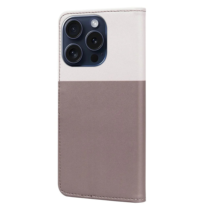 Cartoon Pet Series for iPhone 15 Pro Max Case Wallet Splicing Leather Phone Cover - Bean Pink - 7