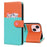 Cartoon Pet Series for iPhone 15 Leather Case Animal Pattern Color Splicing Wallet Cover - Sky Blue - 5