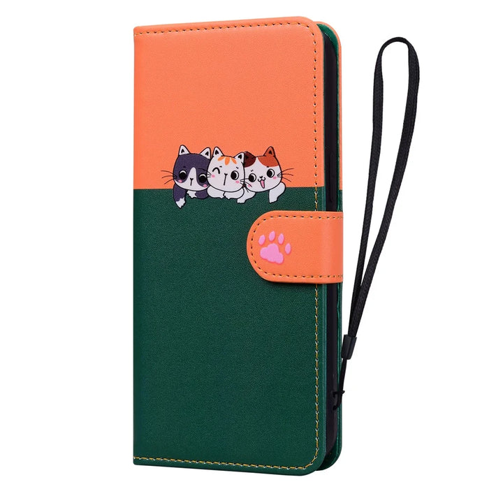 Cartoon Pet Series for iPhone 15 Plus Case Color Splicing Leather Wallet Cover - Blackish Green - 6