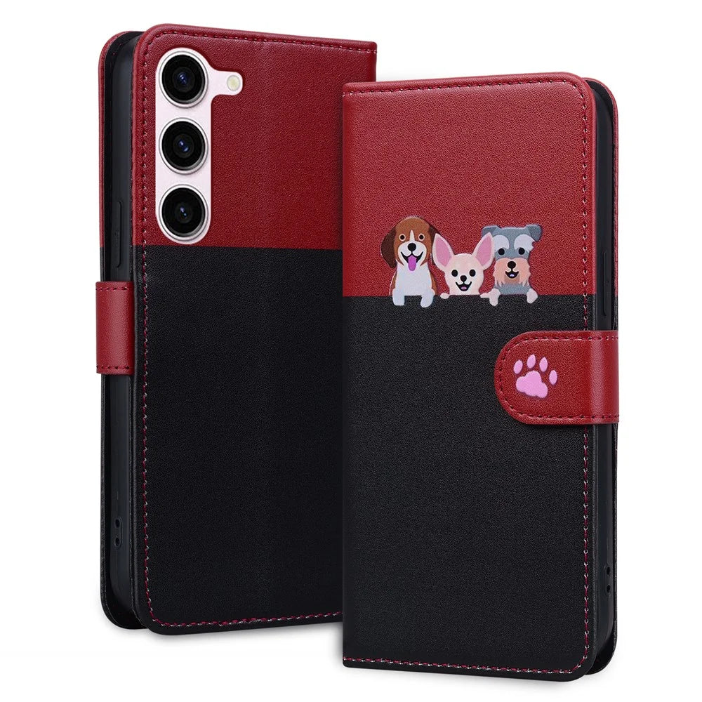 Cartoon Pet Series for Samsung Galaxy S25 / S24 Leather Case Stand Wallet Splicing Phone Cover - Black - 4