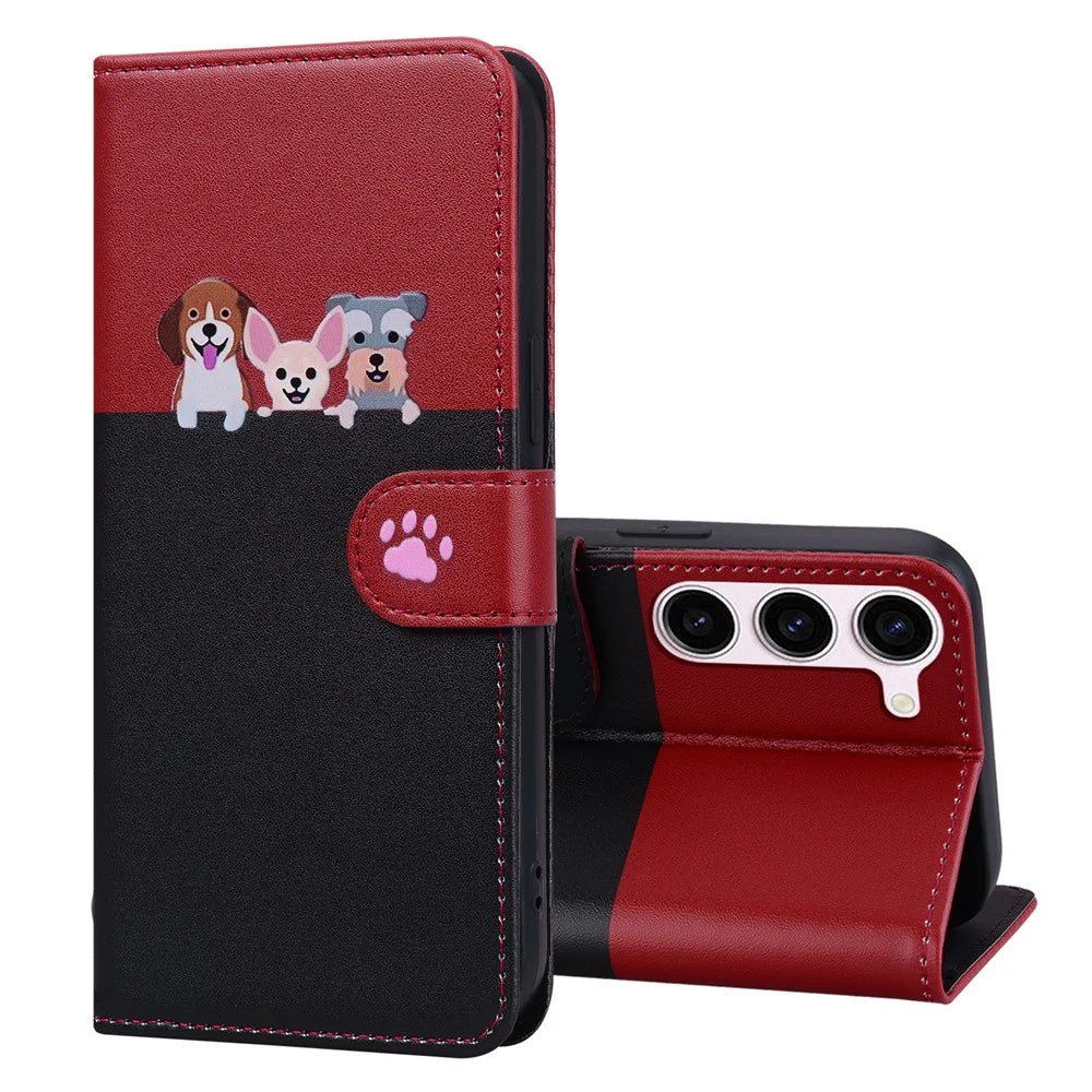 Cartoon Pet Series for Samsung Galaxy S25 / S24 Leather Case Stand Wallet Splicing Phone Cover - Black - 5