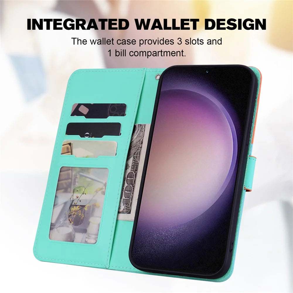 Cartoon Pet Series for Samsung Galaxy S25+ / S24+ Case Wallet Stand Leather Phone Cover - Sky Blue - 3