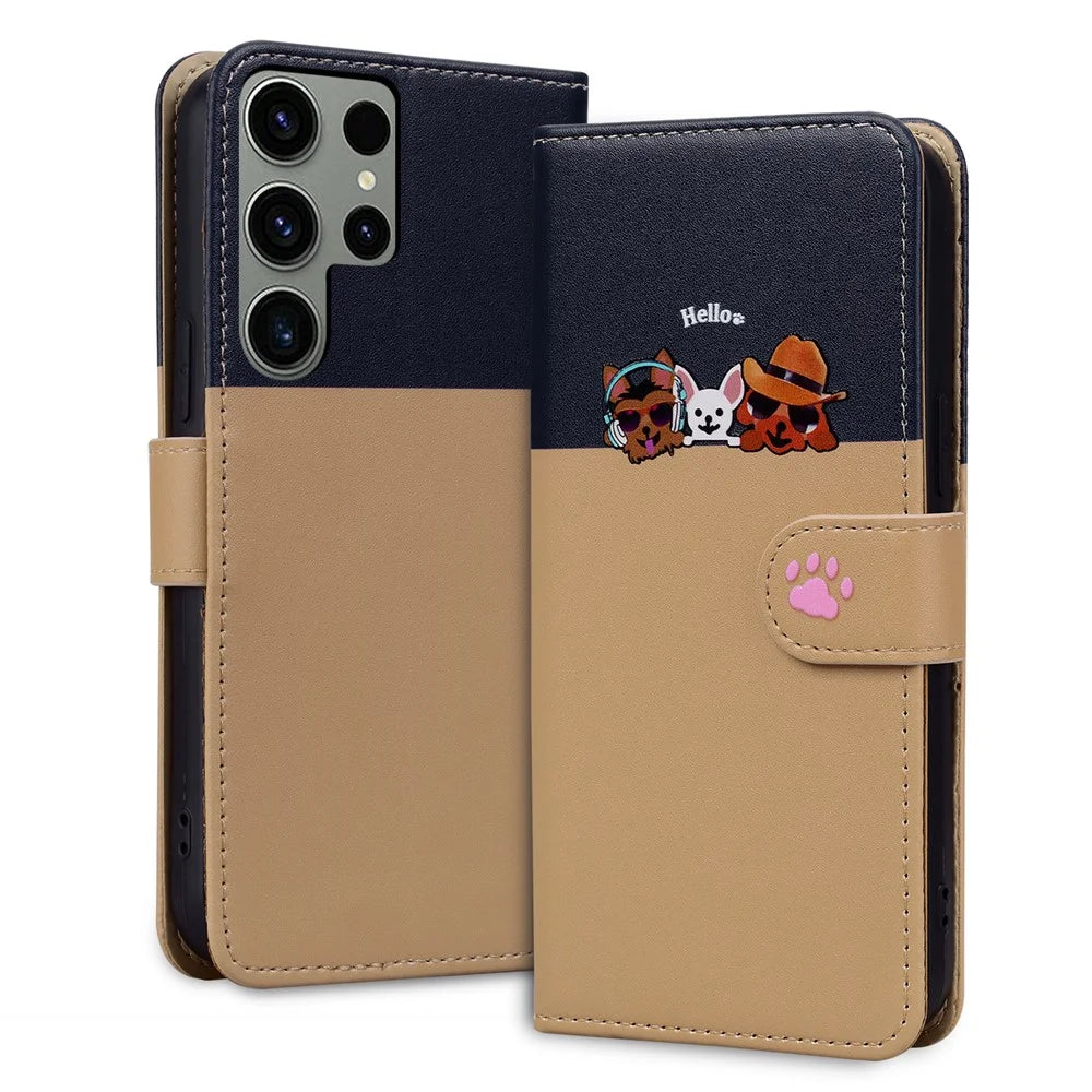 Cartoon Pet Series for Samsung Galaxy S24 Ultra Wallet Case Splicing Phone Cover - Khaki - 4