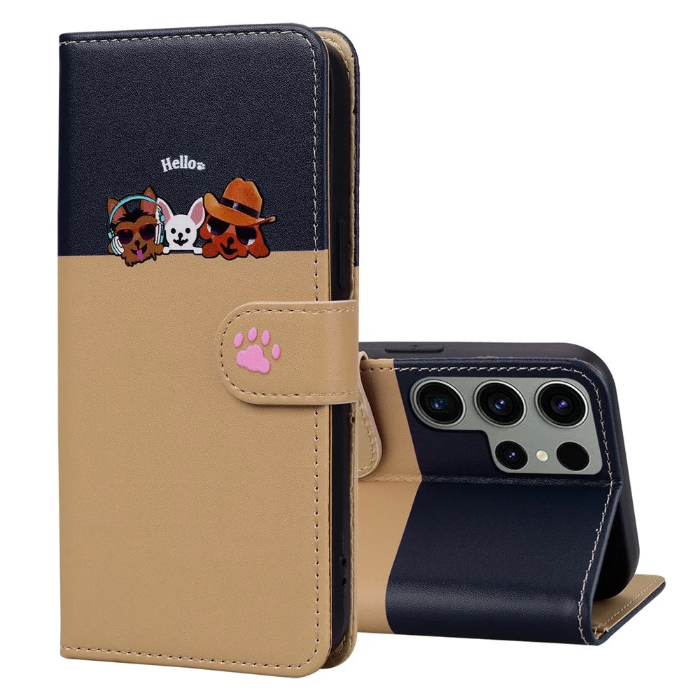 Cartoon Pet Series for Samsung Galaxy S24 Ultra Wallet Case Splicing Phone Cover - Khaki - 5
