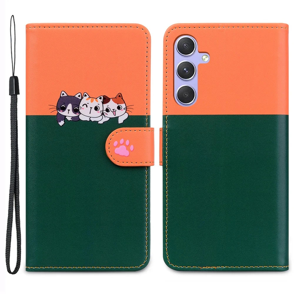 Cartoon Pet Series for Samsung Galaxy A54 5G Case Animal Pattern Phone Leather Cover - Blackish Green - 1
