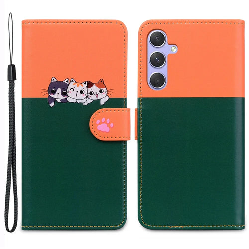 Cartoon Pet Series for Samsung Galaxy A54 5G Case Animal Pattern Phone Leather Cover - Blackish Green - 1