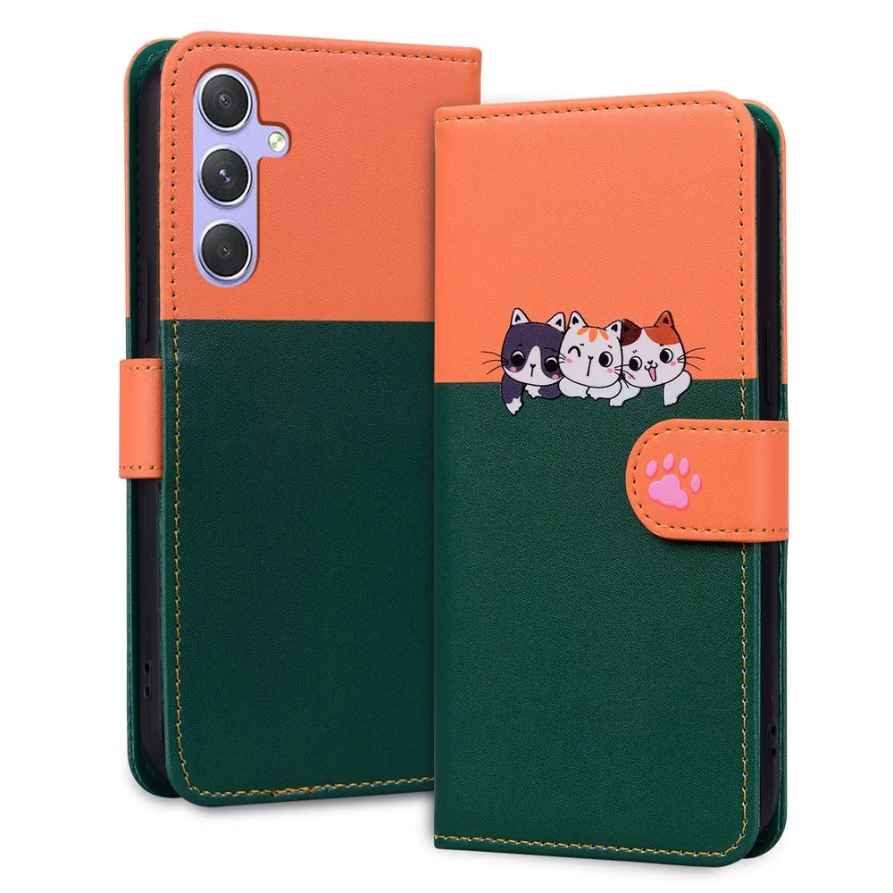 Cartoon Pet Series for Samsung Galaxy A54 5G Case Animal Pattern Phone Leather Cover - Blackish Green - 4