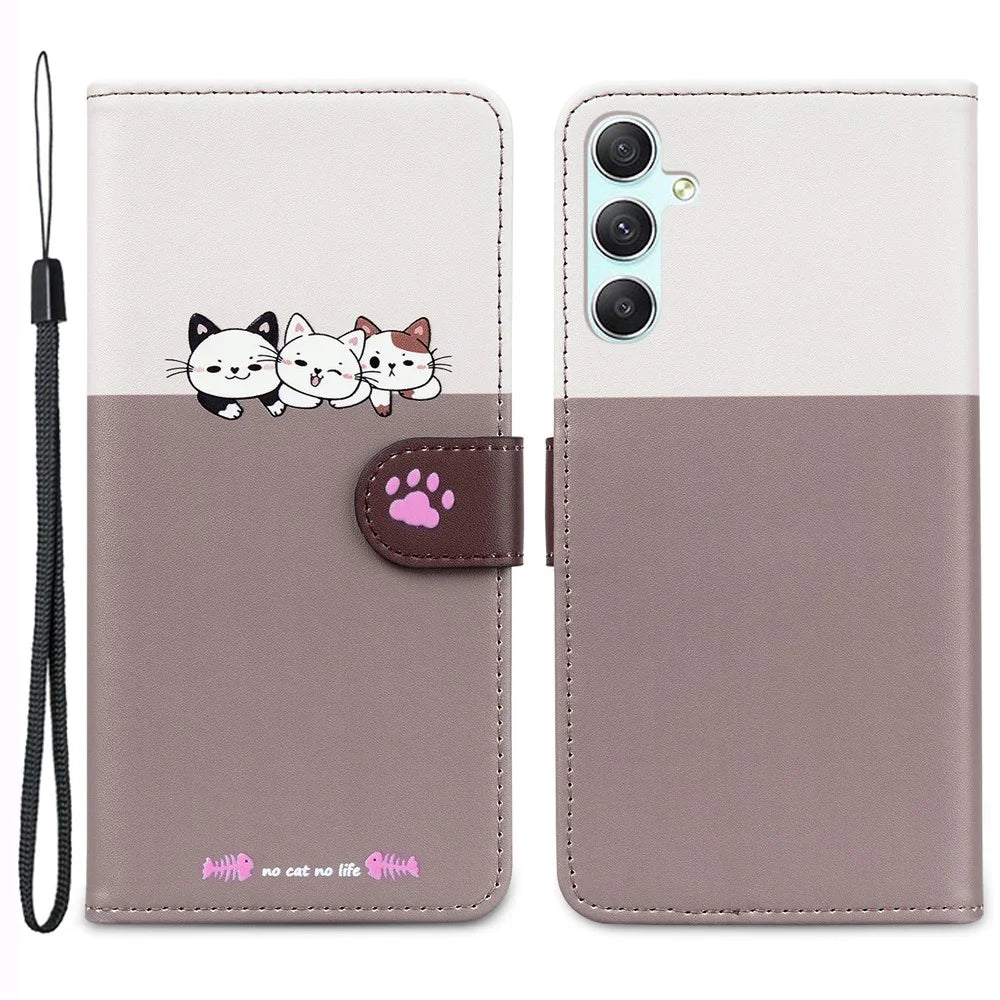 Cartoon Pet Series for Samsung Galaxy A34 5G Case Color Splicing Stand Wallet Phone Cover - Bean Pink - 1
