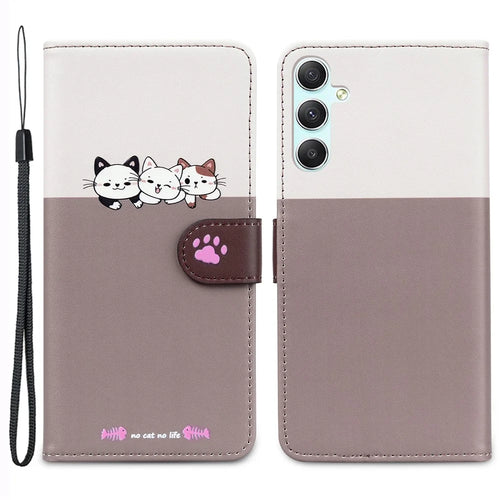 Cartoon Pet Series for Samsung Galaxy A34 5G Case Color Splicing Stand Wallet Phone Cover - Bean Pink - 1
