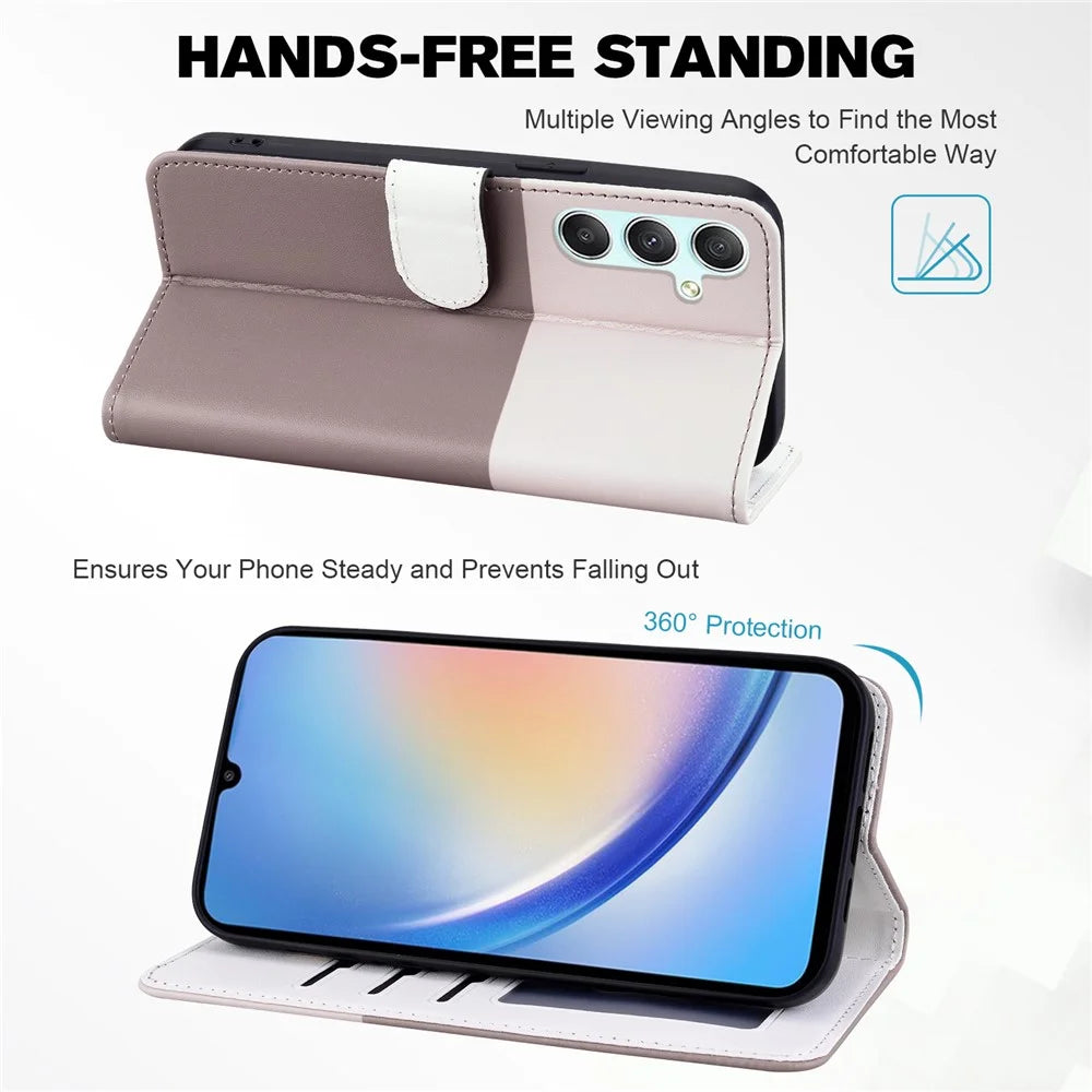 Cartoon Pet Series for Samsung Galaxy A34 5G Case Color Splicing Stand Wallet Phone Cover - Bean Pink - 2