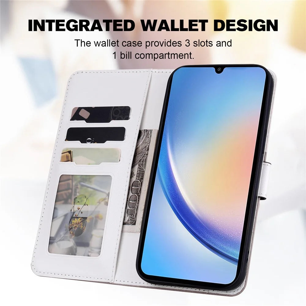 Cartoon Pet Series for Samsung Galaxy A34 5G Case Color Splicing Stand Wallet Phone Cover - Bean Pink - 3