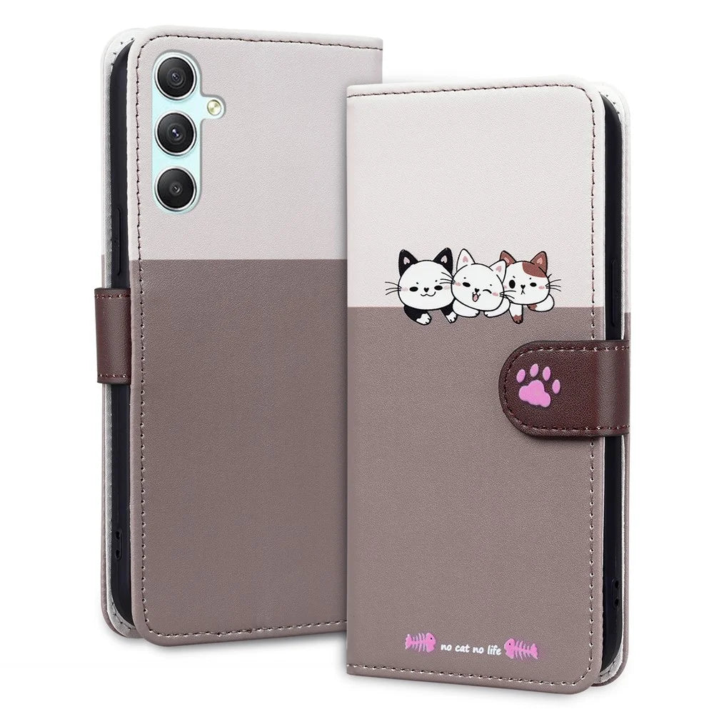 Cartoon Pet Series for Samsung Galaxy A34 5G Case Color Splicing Stand Wallet Phone Cover - Bean Pink - 4