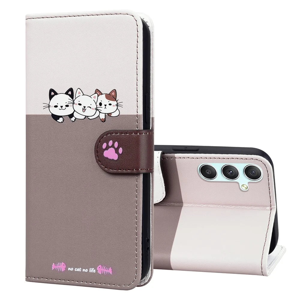Cartoon Pet Series for Samsung Galaxy A34 5G Case Color Splicing Stand Wallet Phone Cover - Bean Pink - 5