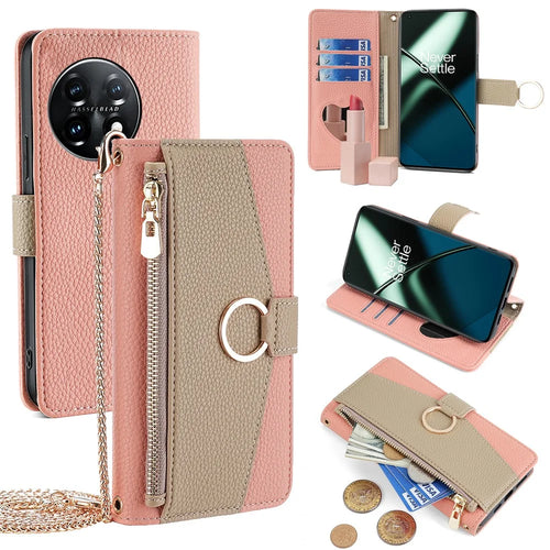 For OnePlus 11 5G Case Crossbody Phone Bag PU Leather Wallet Cover - Pink - 1