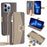 For iPhone 13 Pro Leather Case Crossbody Phone Cover with Wallet Stand - Grey - 1
