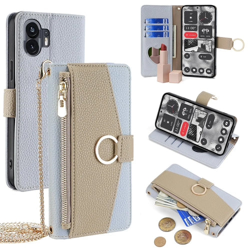 For Nothing Phone (2) Case Zipper Pocket Wallet Crossbody Leather Phone Cover - Blue - 1