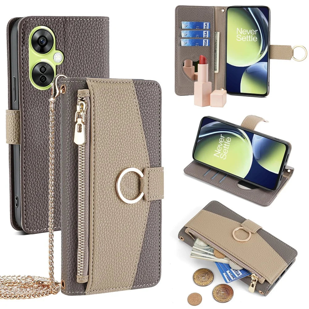 For OnePlus Nord CE 3 Lite 5G / Nord N30 5G Case PU Leather Zipper Pocket Stand Phone Cover - Grey - 1