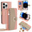For iPhone 14 Pro Case PU Leather+TPU Zipper Pocket Makeup Mirror Phone Protector - Pink - 1