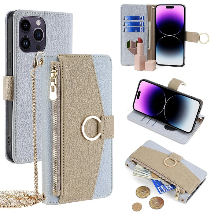For iPhone 14 Pro Max Case Anti-drop PU Leather Card Slot Stand Smart Phone Cover - Blue - 1